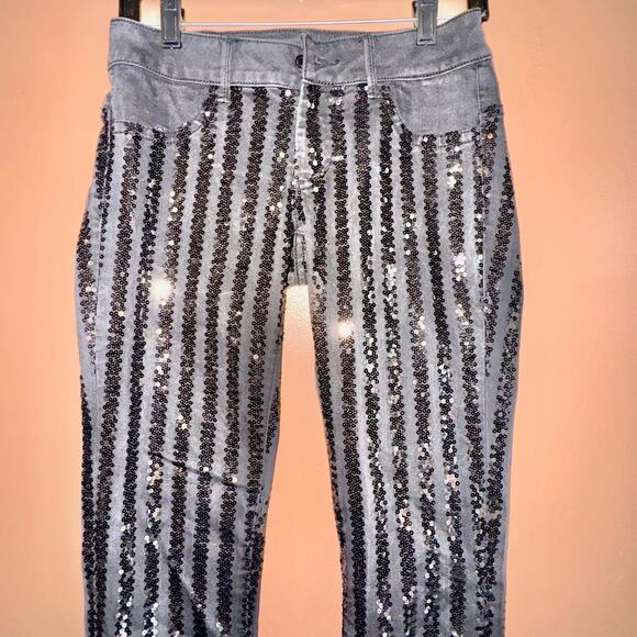 Victoria's Secret Siren Women's Black Sequin Skinny Jeans Size 4 - Picture 10 of 11